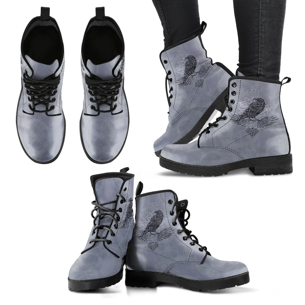 Viking Leather Boots Odin's Celtic Raven Scandinavian Tattoo RLT12