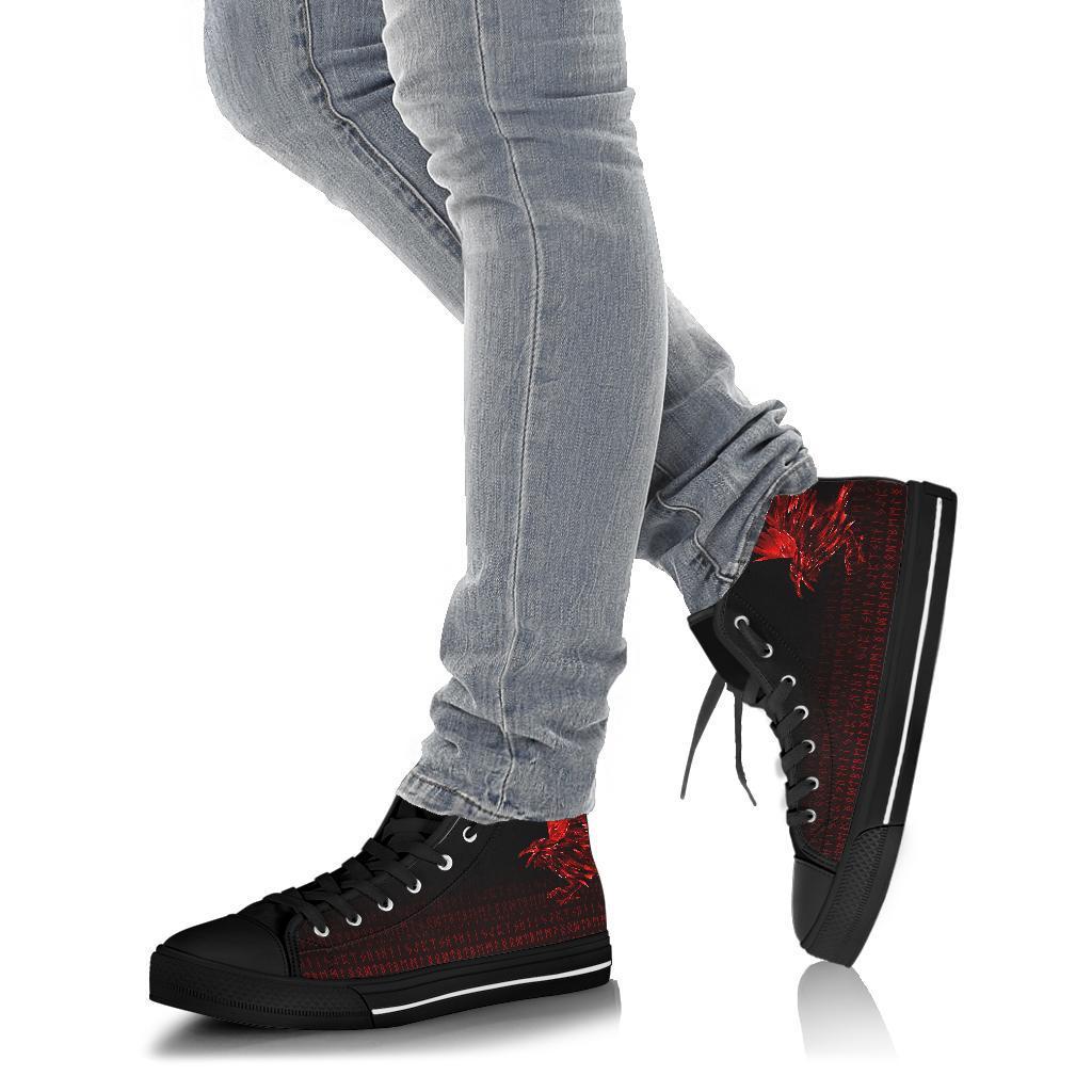 Viking High Top Shoes The Raven Of Odin Rune, Red RLT12