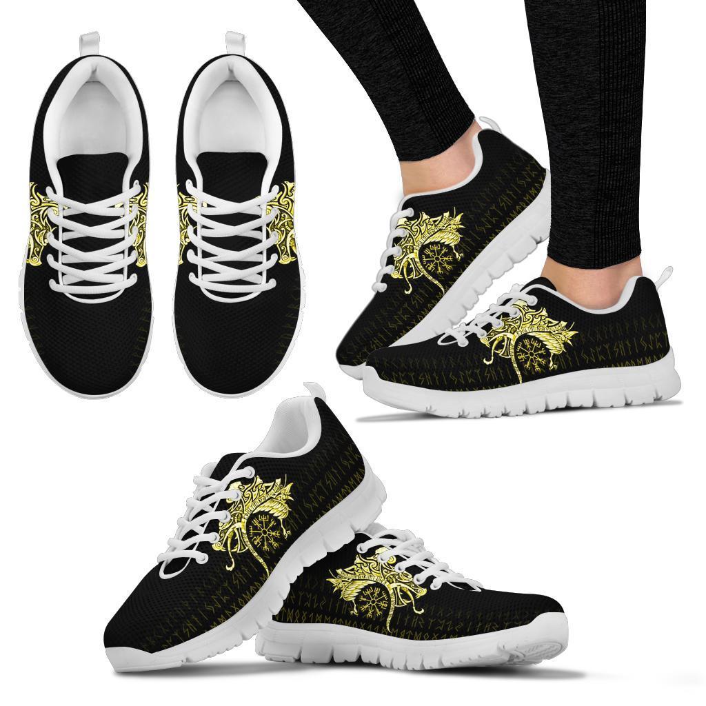 Viking Sneakers, Fenrir Raven and Vegvisir Tattoo Yellow RLT12