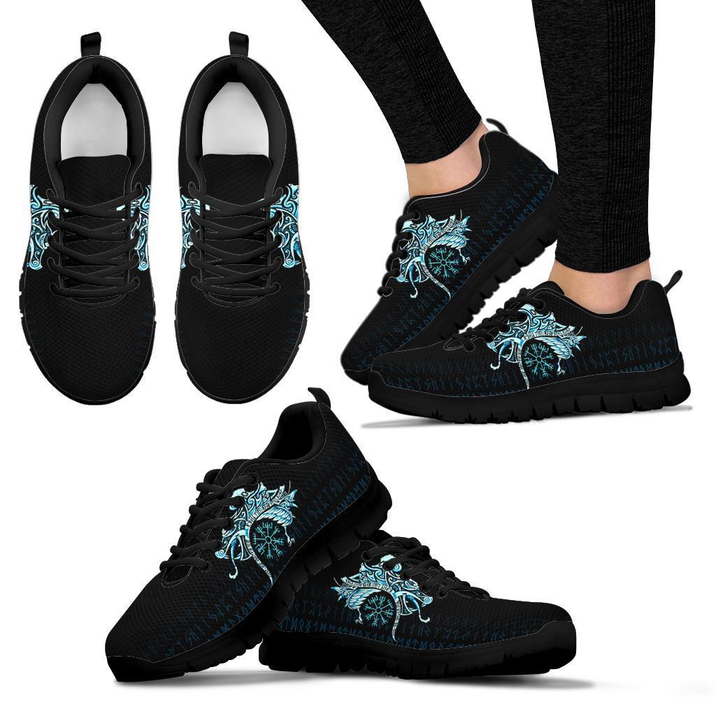 Viking Sneakers, Fenrir Raven and Vegvisir Tattoo Cyan RLT12