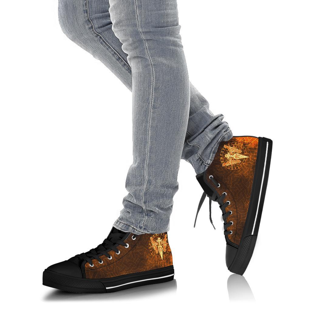 Viking High Top Shoes Gold Spear Of The God Odin Gungnir and Two Gold Ravens RLT12