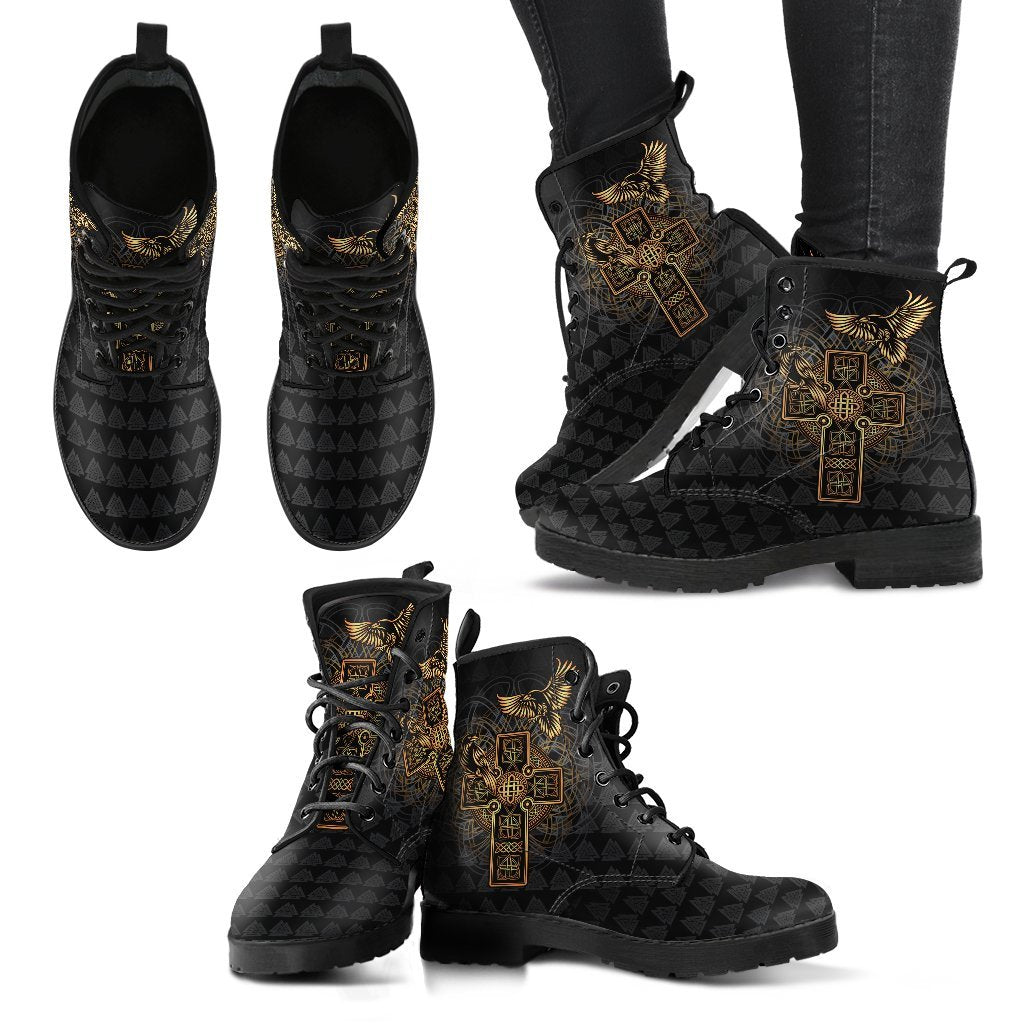 Viking Leather Boots Odin's Celtic Raven Tattoo RLT12