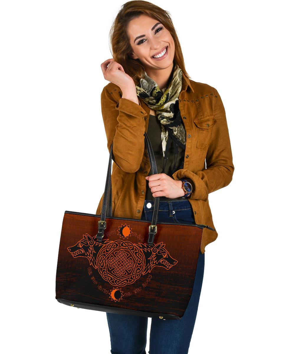 Viking Large Leather Tote, Skoll and Hati Orange RLT12