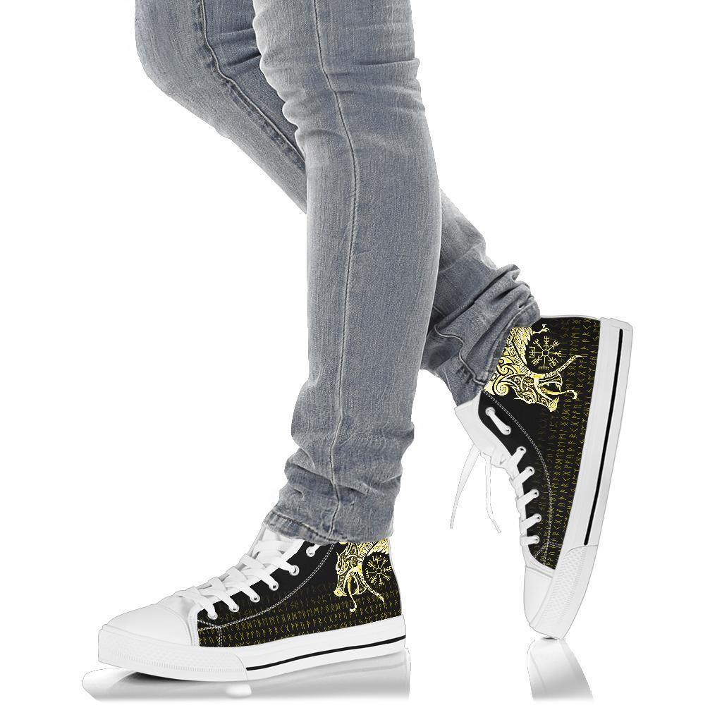 Viking High Top Shoes, Fenrir Raven and Vegvisir Tattoo Yellow RLT12
