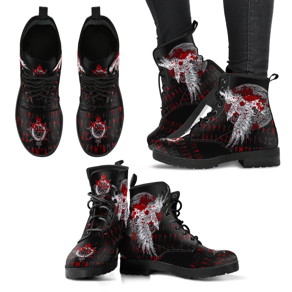 Viking Leather Boots Mystical Raven Tattoo Blood RLT12