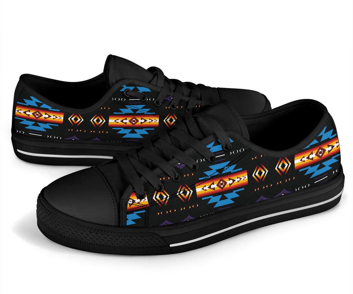 Blue Pattern Native American Low Top Shoes Black LT10