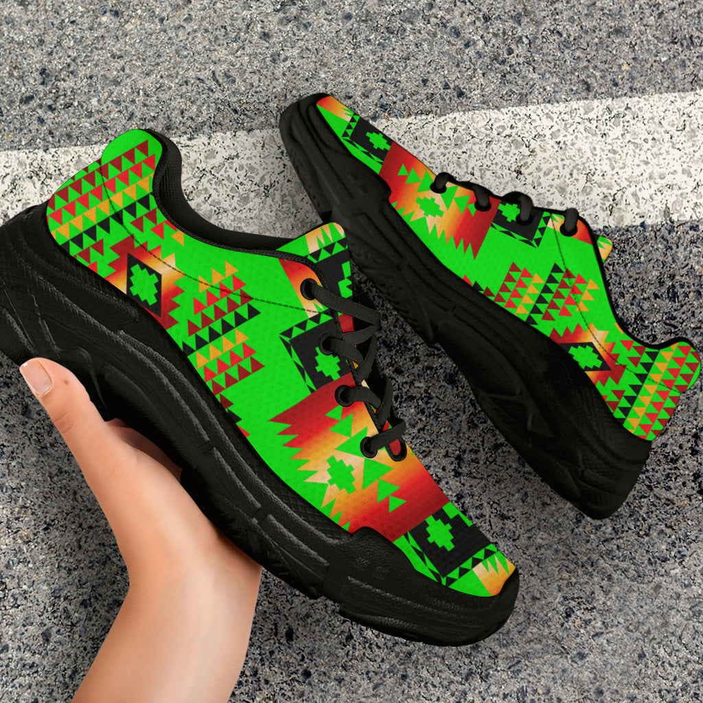 Green Neon Native Tribes Native American Chunky Sneakers LT10