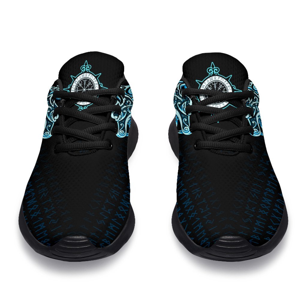 Viking Sport Sneakers, Fenrir Raven and Vegvisir Tattoo Cyan RLT12