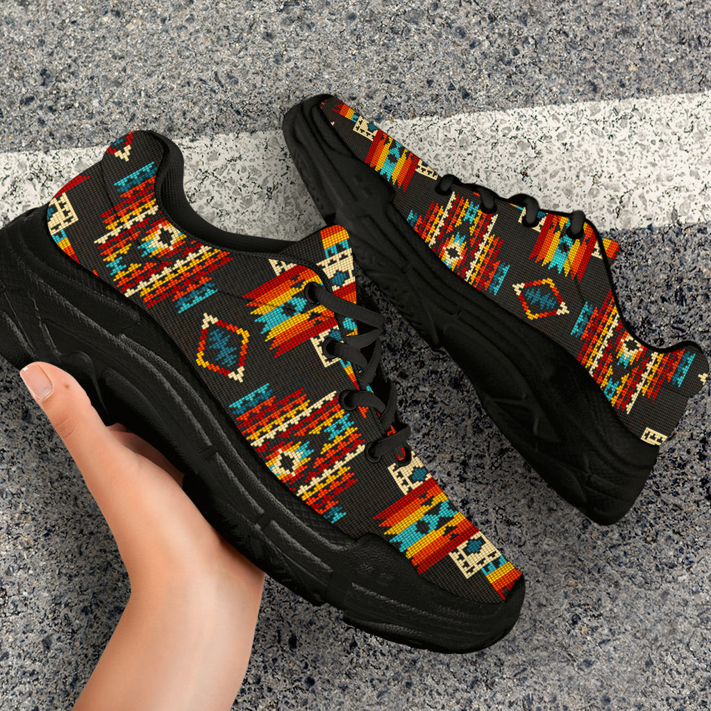 Black Pattern Native American Chunky Sneakers LT10