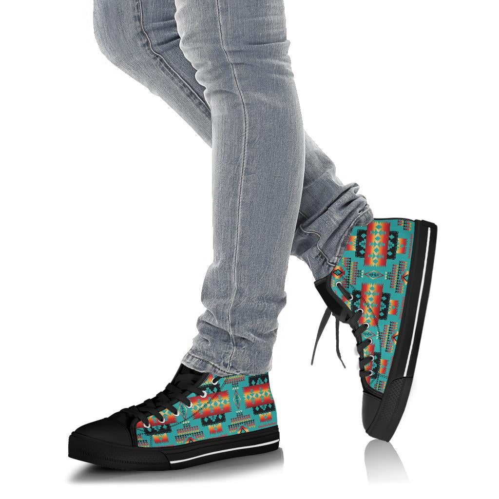 Blue Native Tribes Pattern Native American High Top Shoes LT10