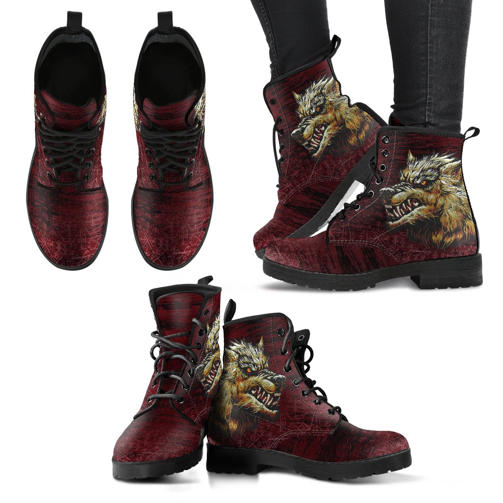 Viking Leather Boots Fenrir On The Blood Moon Background RLT12