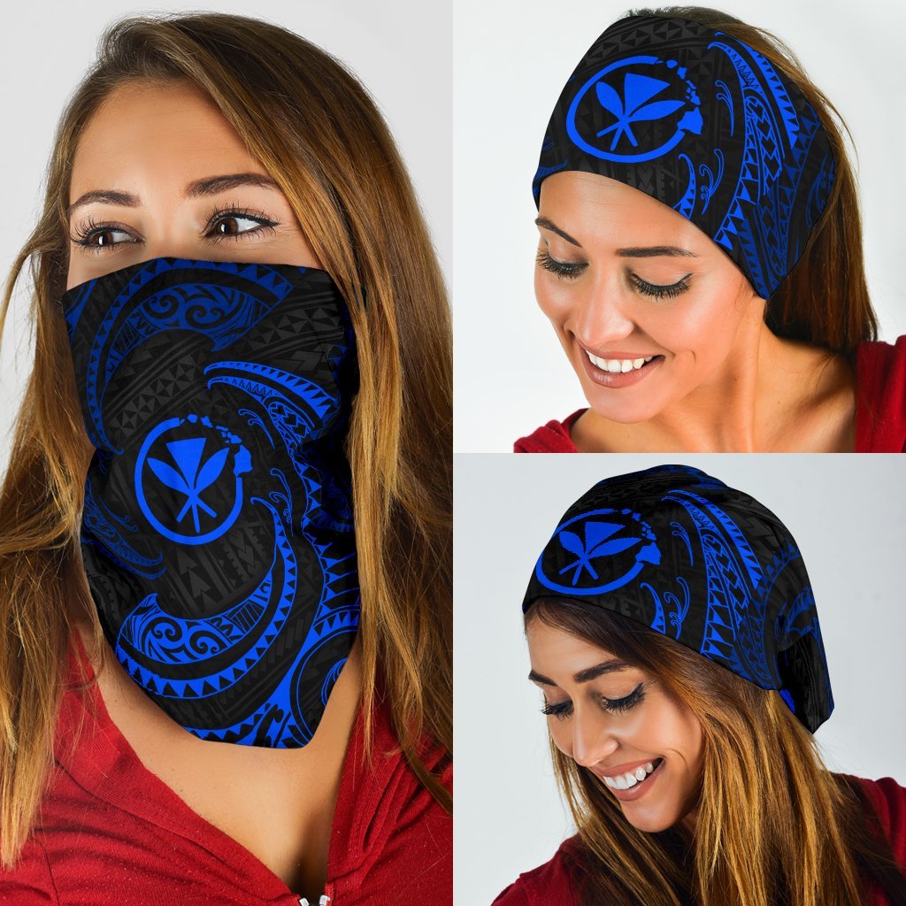 Polynesian Hawaii Bandana 3 - Pack - Blue Tribal Wave