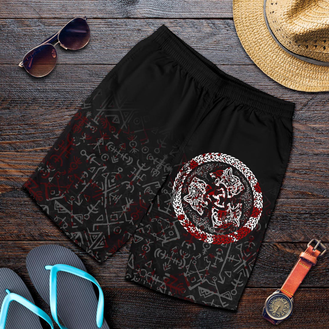 Viking All Over Print Men's Shorts Fierce Blood Wolf Symbol Of A Viking Nordic RLT12