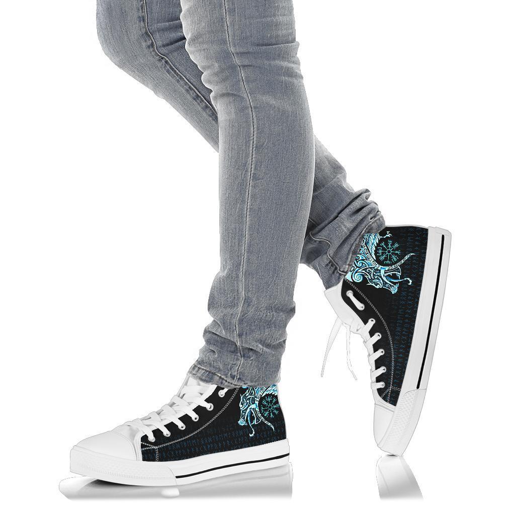 Viking High Top Shoes, Fenrir Raven and Vegvisir Tattoo Cyan RLT12
