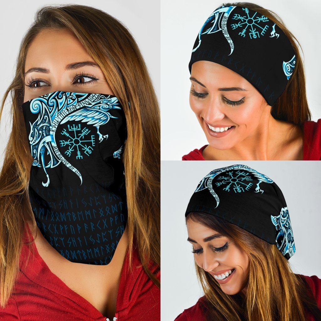 Viking Bandana 3 Pack, Fenrir Raven and Vegvisir Tattoo Cyan RLT12