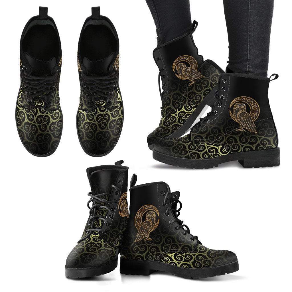 Viking Leather Boots Owl Celtic On Triskels Background RLT12
