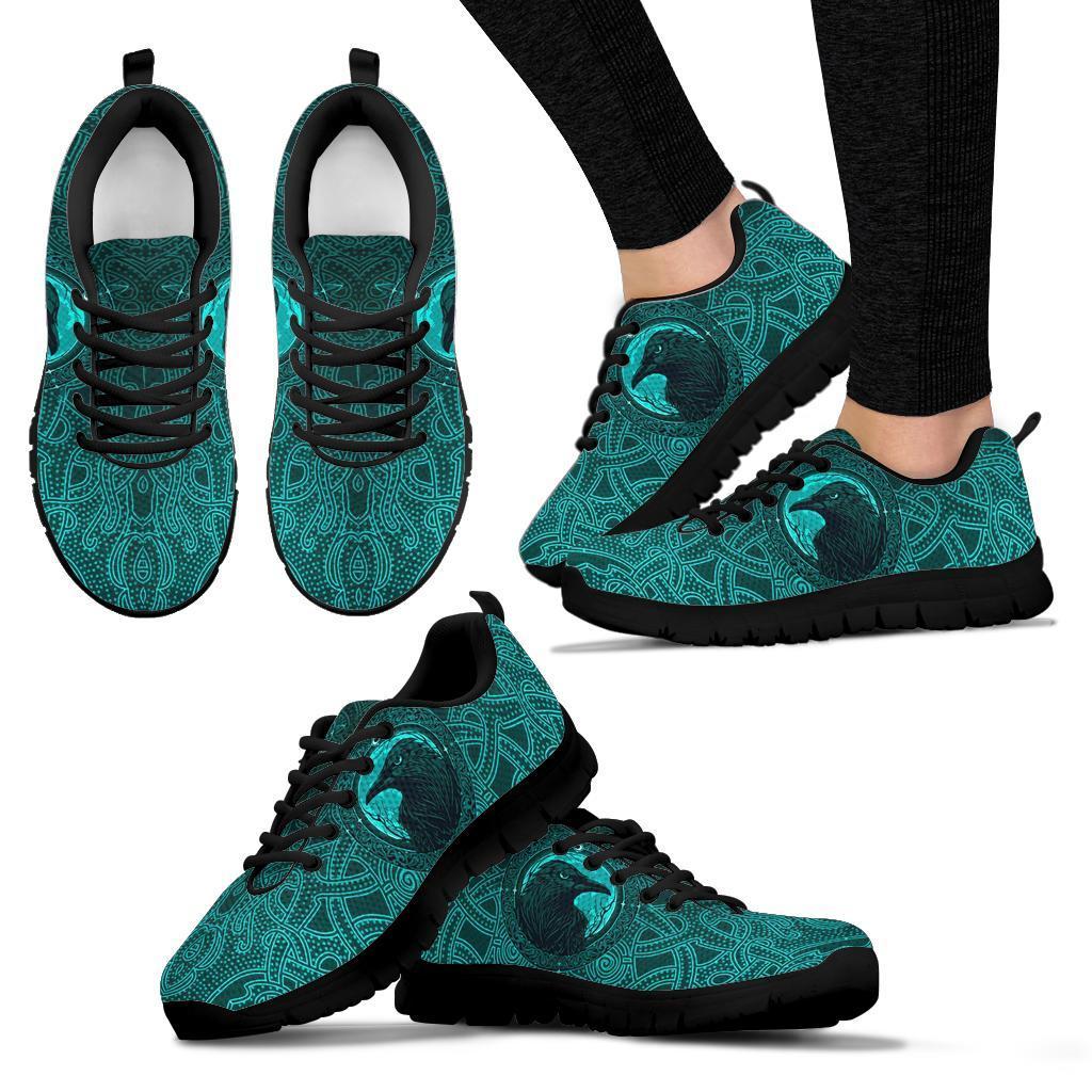 Viking Sneakers, Ethnic Odin Raven Cyan RLT12