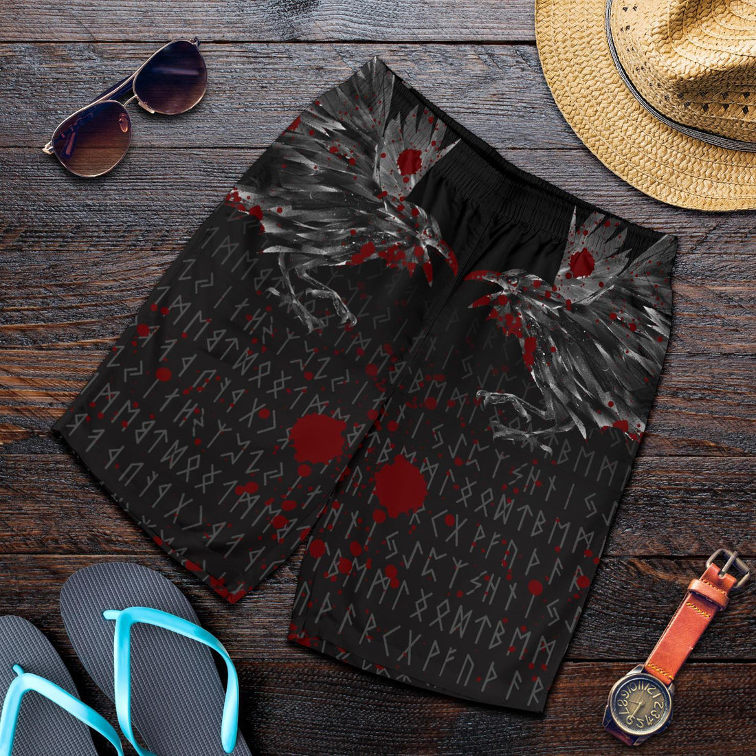 Viking Men's Shorts - The Raven Of Odin Rune Blood RLT12