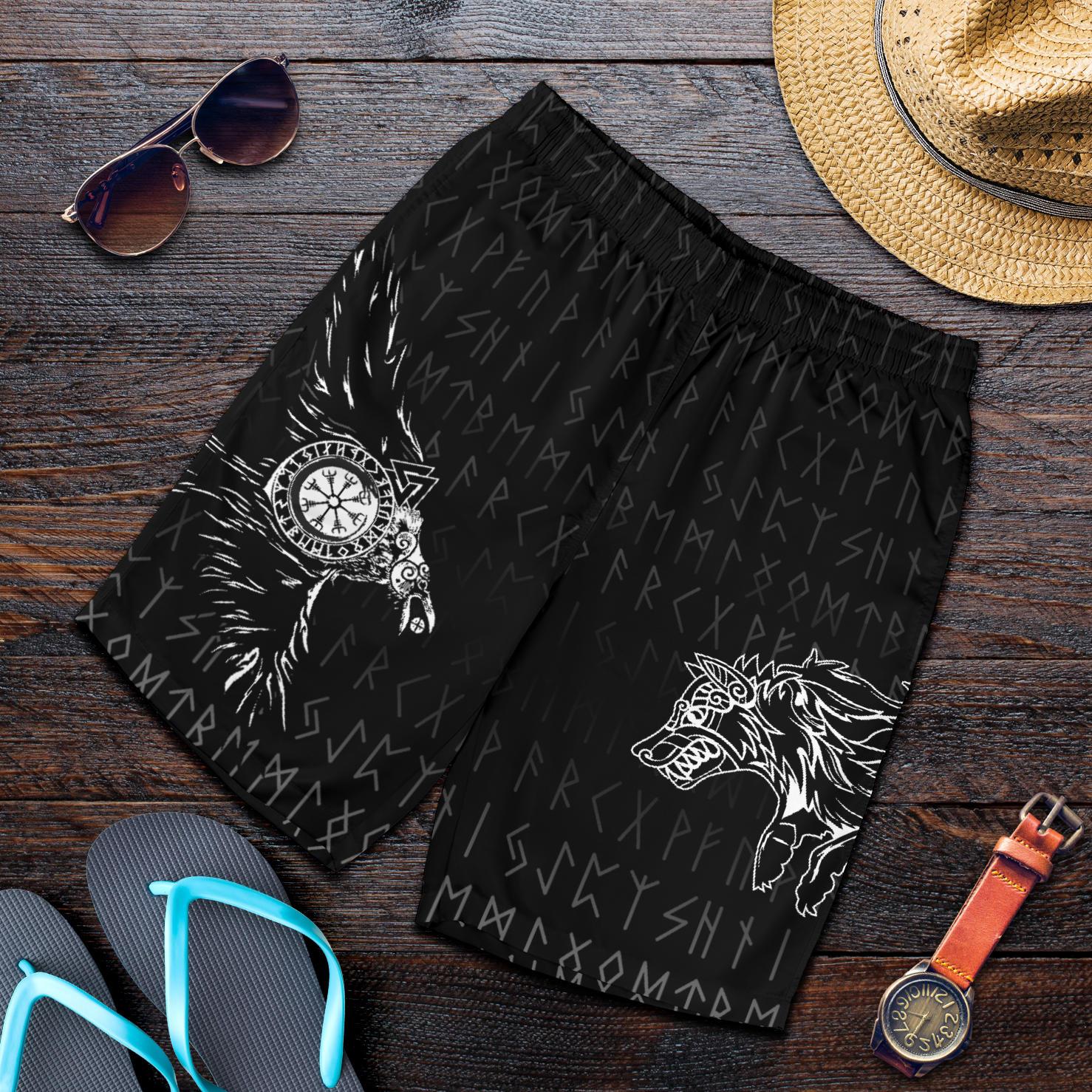 Viking Men's Shorts - Raven and Wolf Special Tattoo RLT12