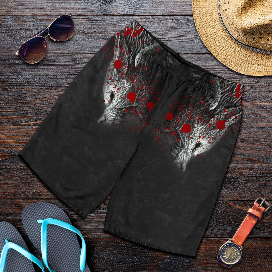 Viking All Over Print Men's Shorts Fenrir Blood RLT12