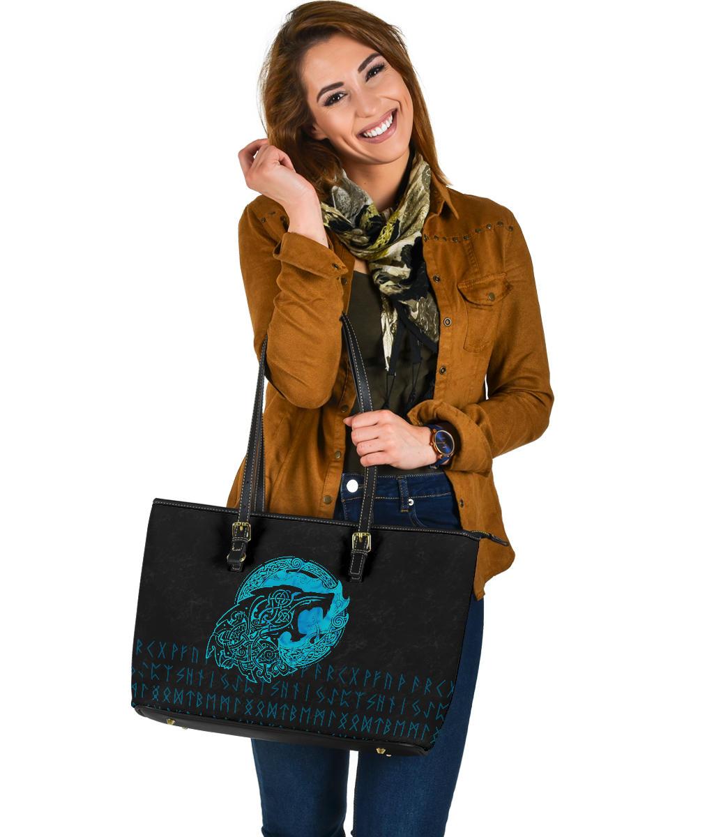 Viking Large Leather Tote Fenrir Wolf Cyan RLT12