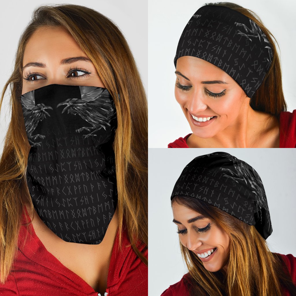 Viking Neck Gaiter - Odin Huginn and Muninn Rune RLT12
