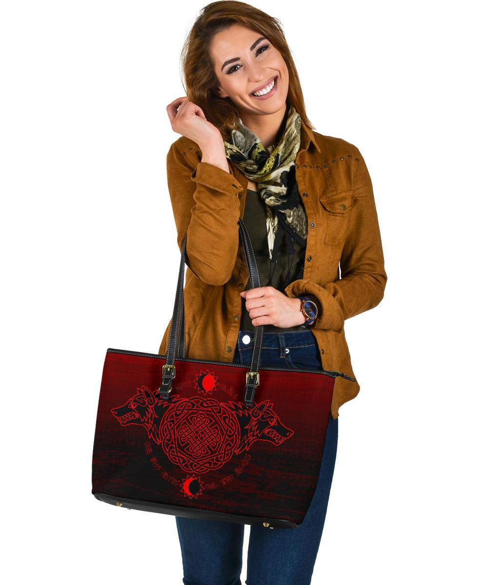 Viking Large Leather Tote Bag, Skoll and Hati RLT12