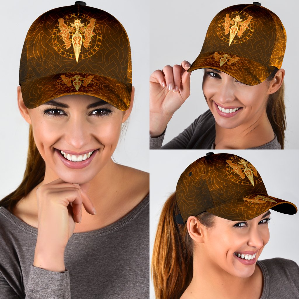 Viking Classic Cap Gold Spear Of The God Odin Gungnir and Two Gold Ravens RLT12