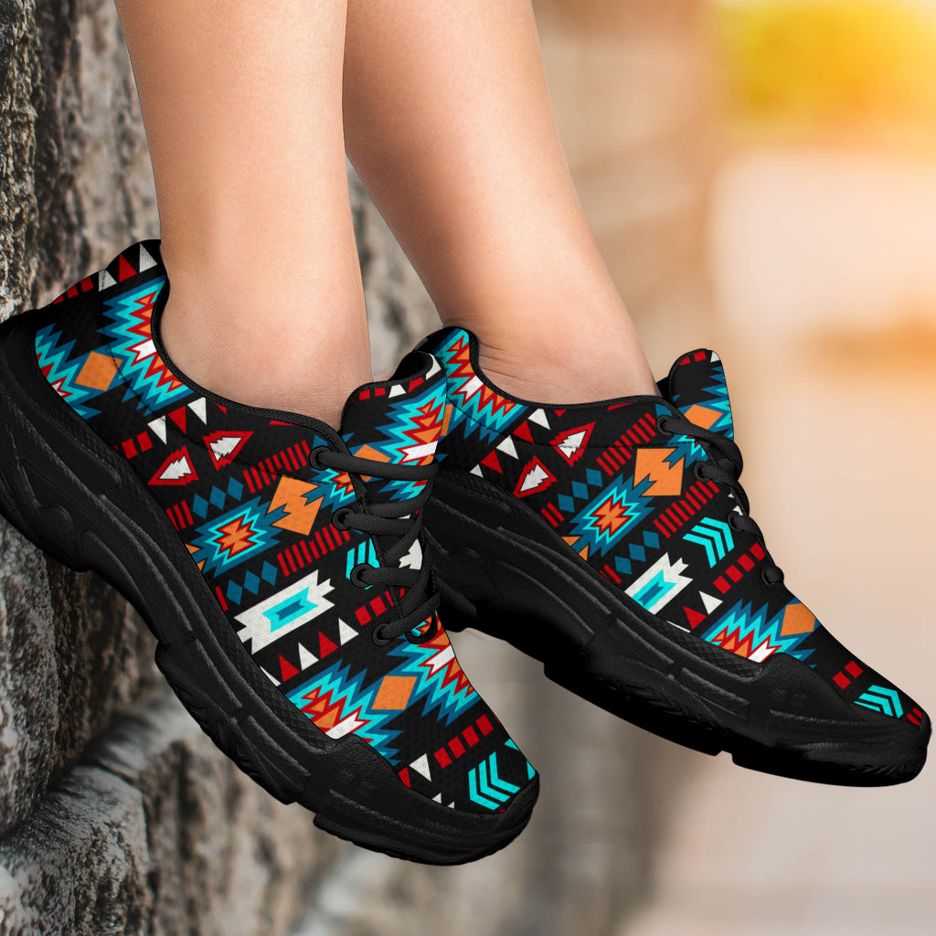 Native American Light Neon Blue Pattern Chunky Sneakers New LT10