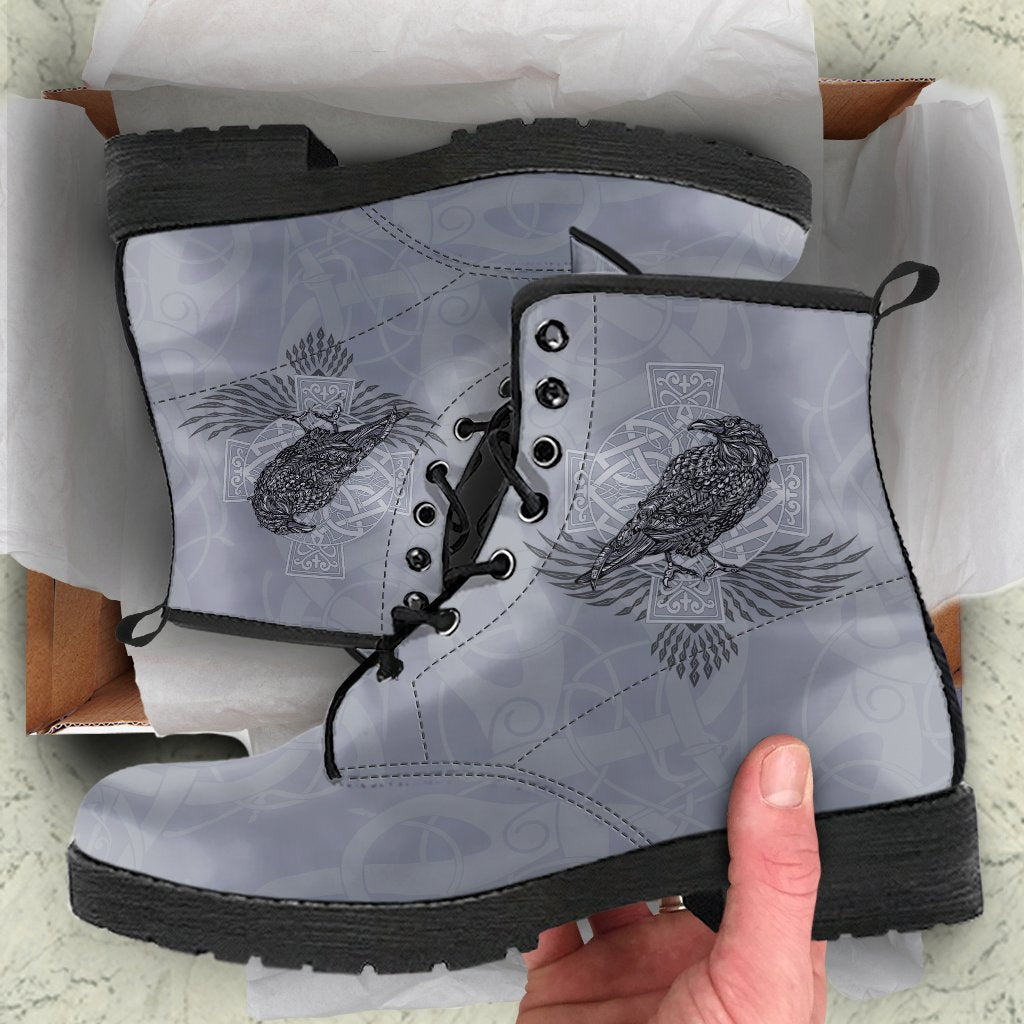 Viking Leather Boots Odin's Celtic Raven Scandinavian Tattoo RLT12