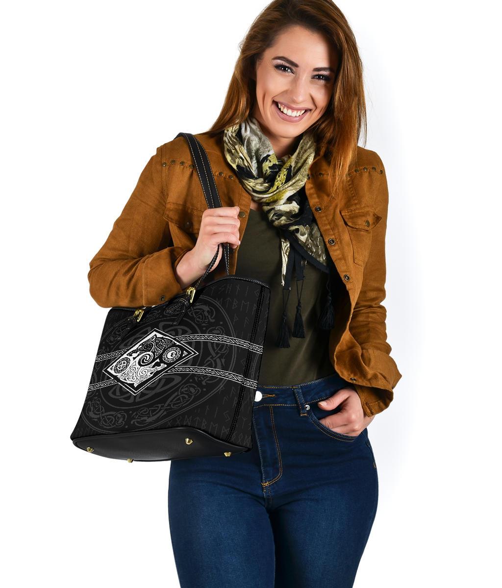 Vikings Small Leather Tote The Wolves, Skoll and Hati RLT12