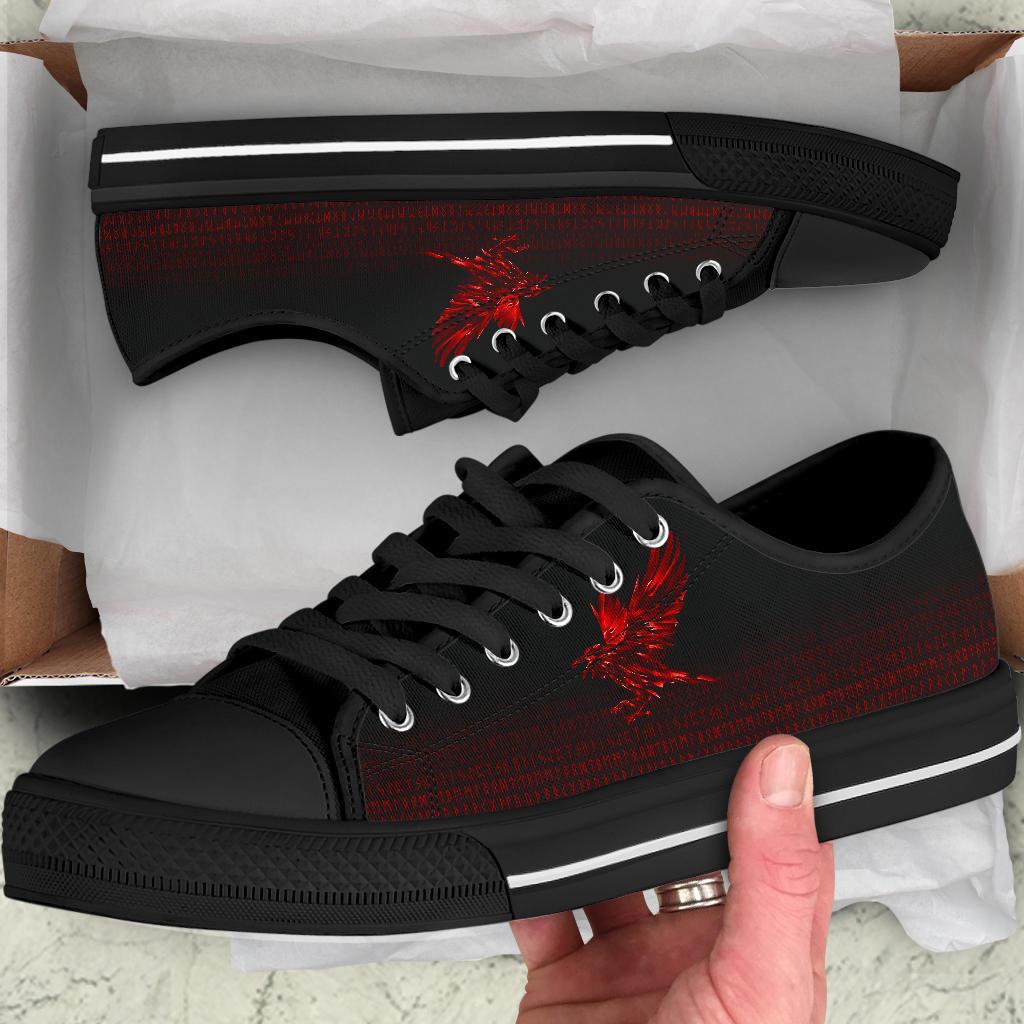 Viking Low Top Shoes The Raven Of Odin Rune, Red RLT12