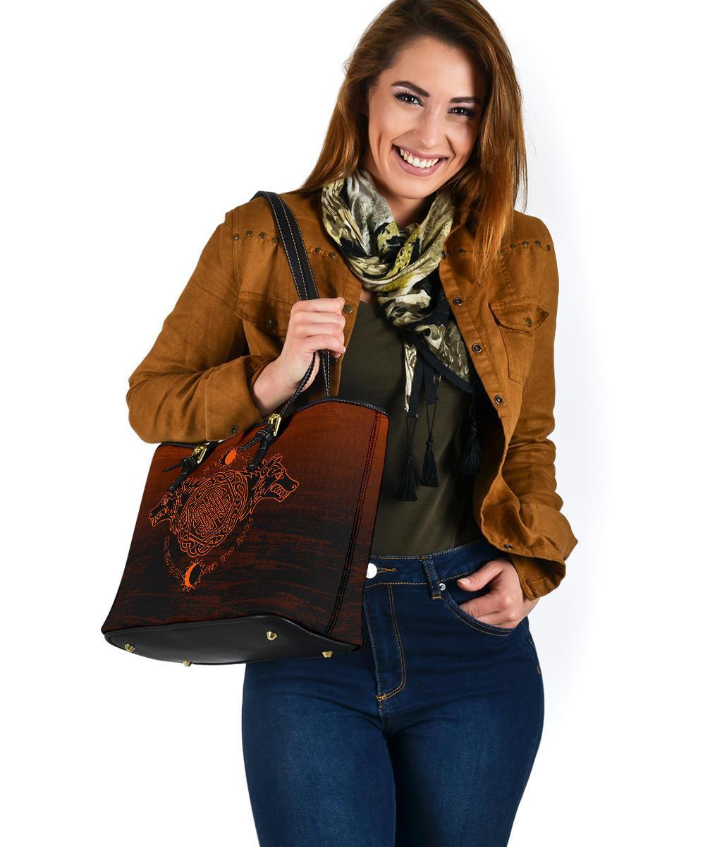 Viking Small Leather Tote, Skoll and Hati Orange RLT12