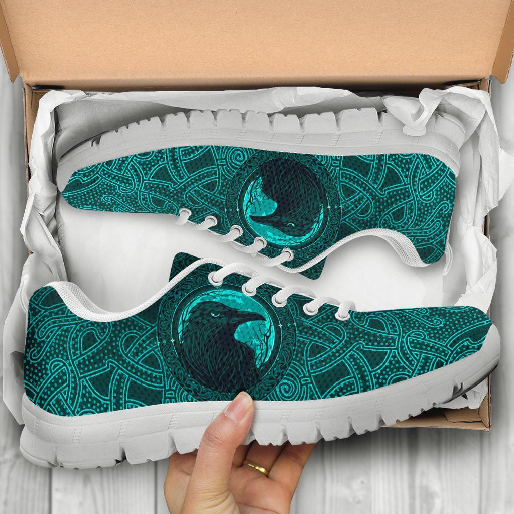 Viking Sneakers, Ethnic Odin Raven Cyan RLT12