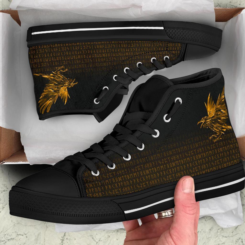 Viking High Top Shoes The Raven Of Odin Rune, Gold RLT12