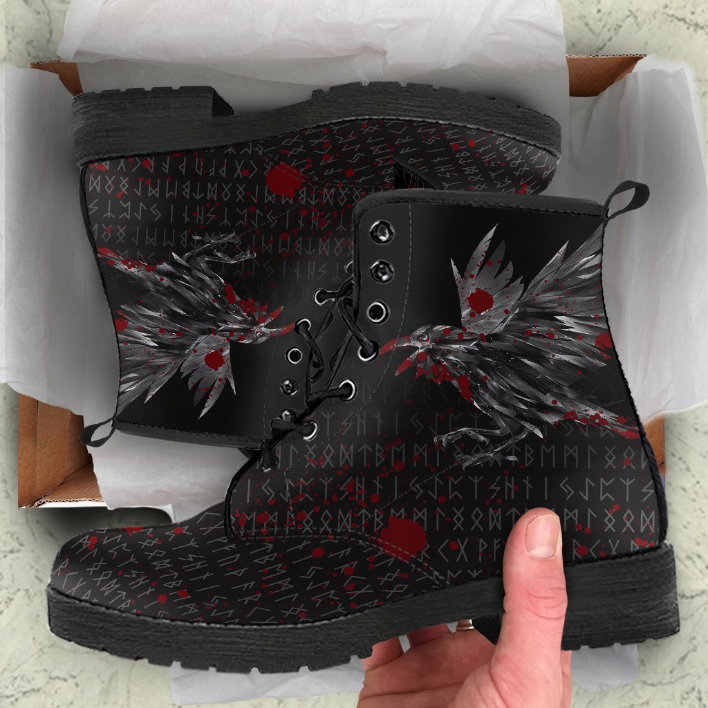 Viking Leather Boots The Raven Of Odin Rune Blood RLT12