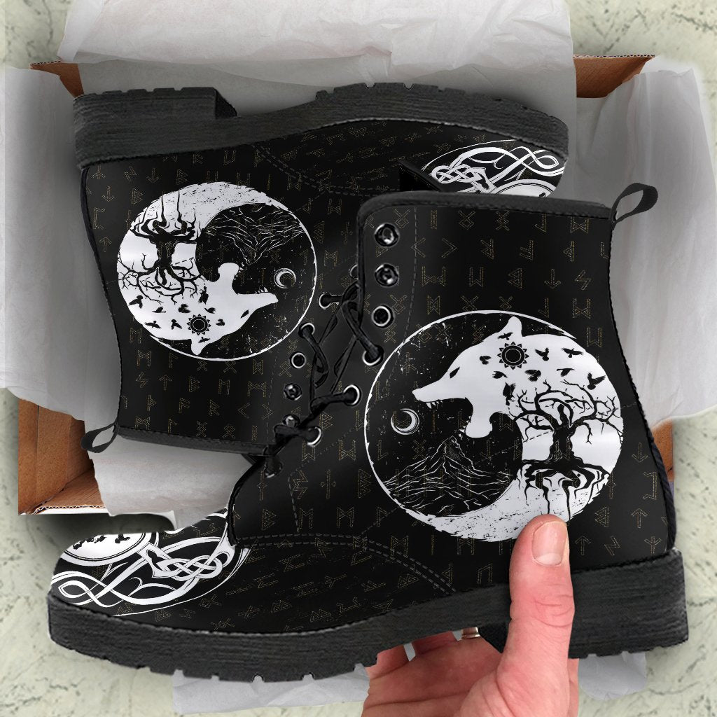 Viking Leather Boots, Skoll and Hati Rune Tattoo RLT12