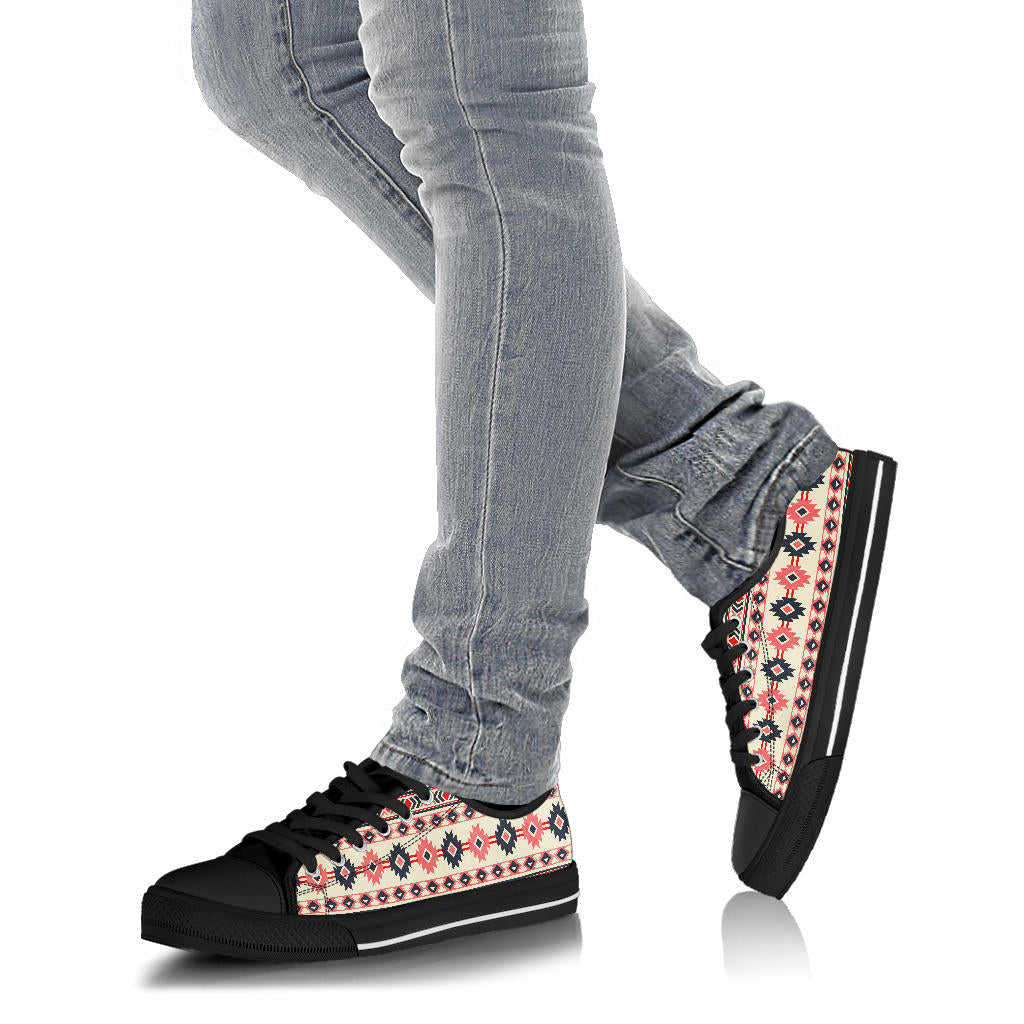 Pink and Navy Pattern Native American No Box Low Top Shoes Black LT10