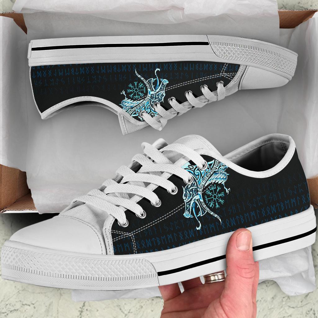 Viking Low Top Shoes, Fenrir Raven and Vegvisir Tattoo Cyan RLT12
