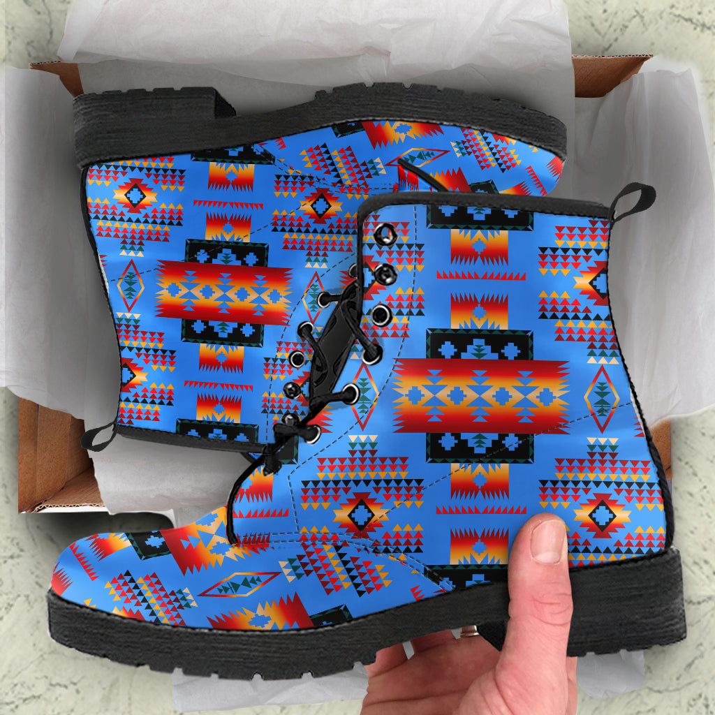 Dark Blue Native Tribes Pattern Native American Leather boots LT10
