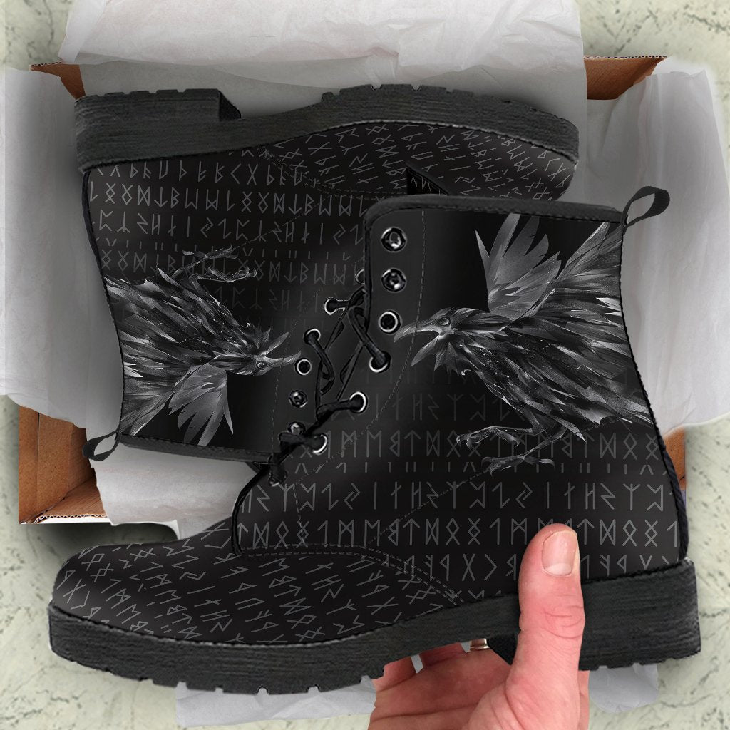 Viking Leather Boots Odin Huginn and Muninn Rune RLT12