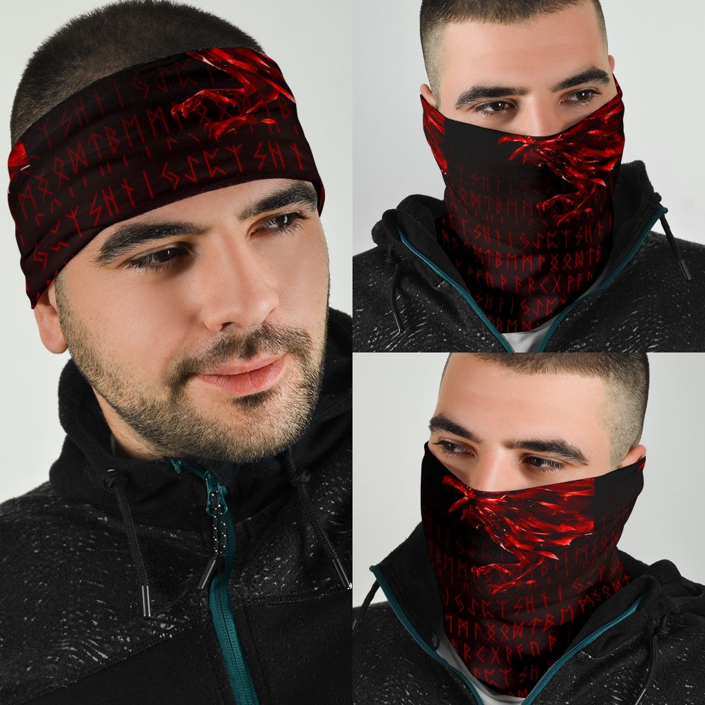 Viking Neck Gaiter - The Raven Of Odin Rune, Red RLT12