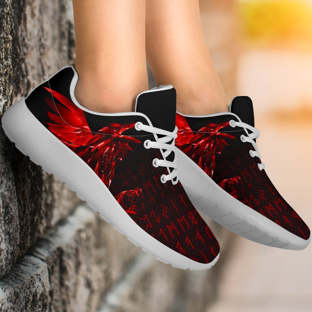 Viking Sport Sneakers - The Raven Of Odin Rune, Red RLT12