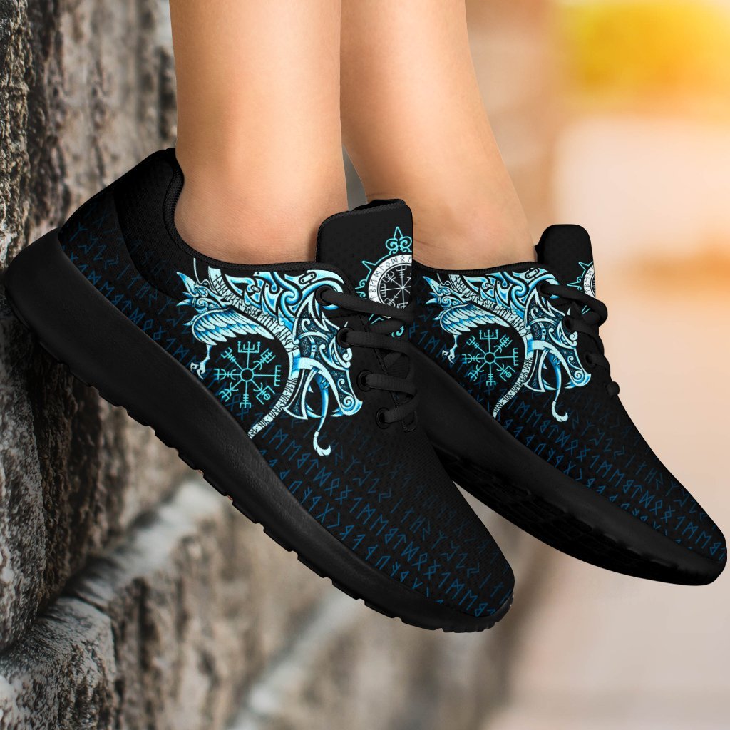 Viking Sport Sneakers, Fenrir Raven and Vegvisir Tattoo Cyan RLT12