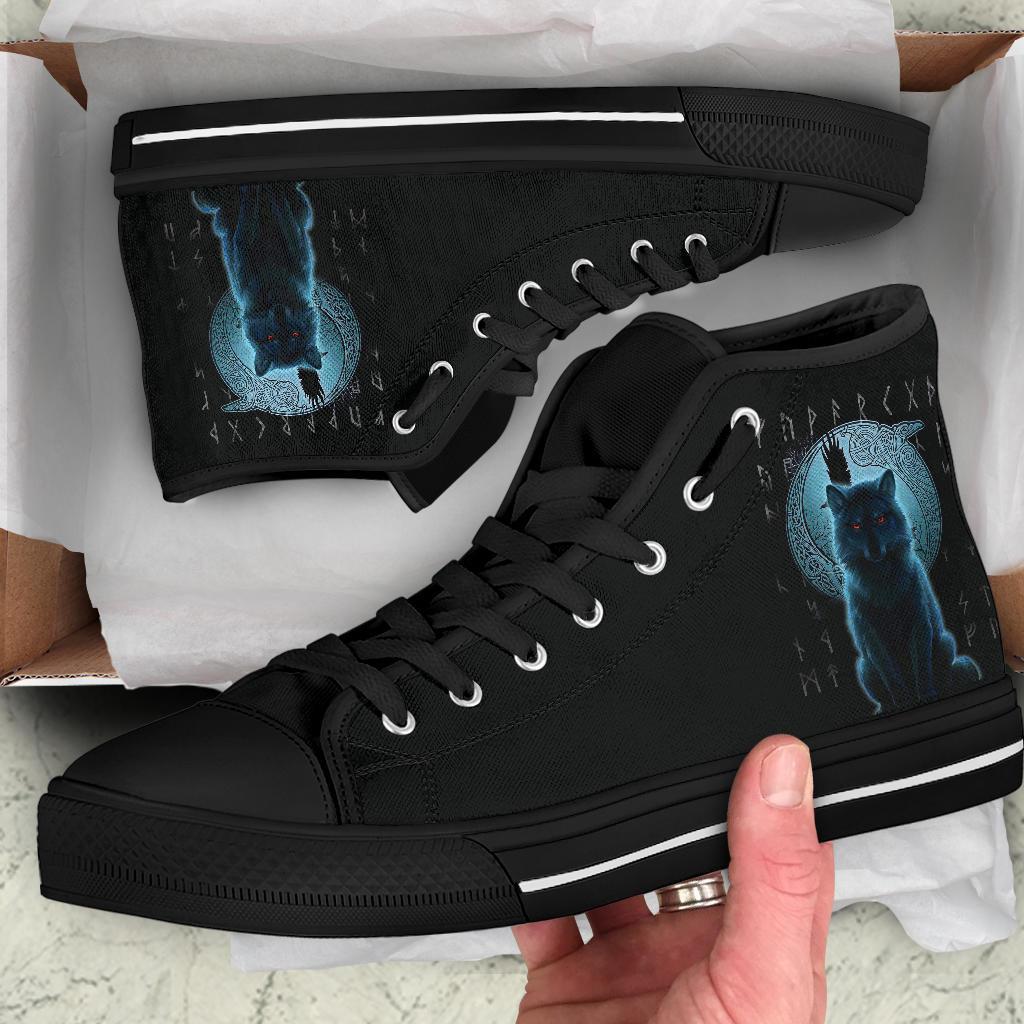 Viking High Top Shoes, Fenrir Viking Wolf and Moon RLT12
