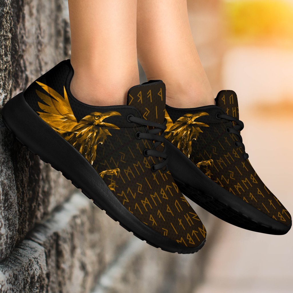 Viking Sporty Sneakers - The Raven Of Odin Rune, Gold RLT12