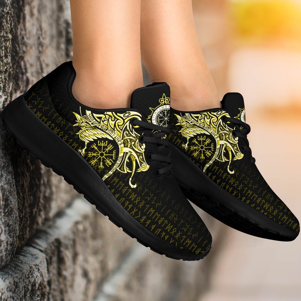 Viking Sport Sneakers, Fenrir Raven and Vegvisir Tattoo Yellow RLT12