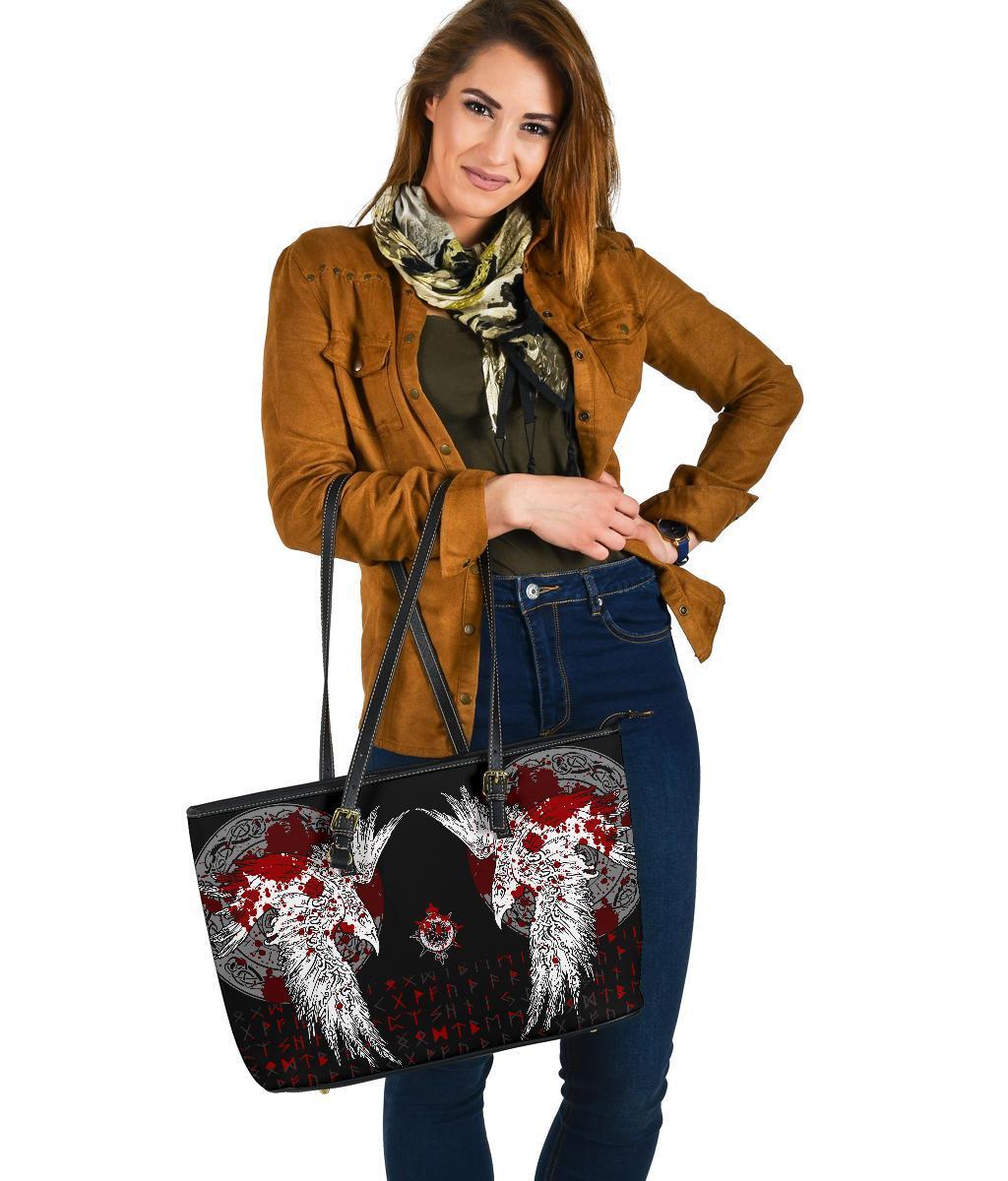 Viking Large Leather Tote Mystical Raven Tattoo Blood RLT12