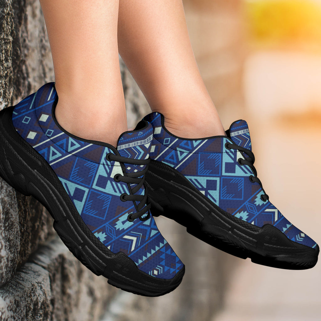Navy Pattern Native American Chunky Sneakers LT10
