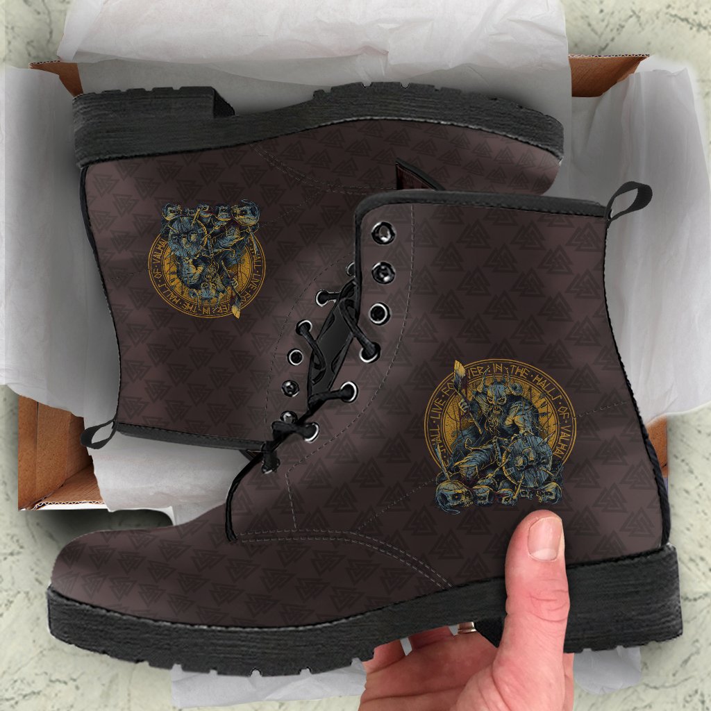 Viking Leather Boots Warrior Viking Shield Skull RLT12